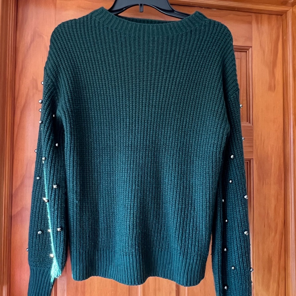 a.n.a Dark Green Sweater with Pearl Details